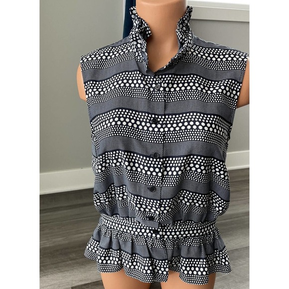 Alice Ritter Brooklyn Blue Polka Dot Blouse Size M Ruffle Button Front H1 - Picture 1 of 5